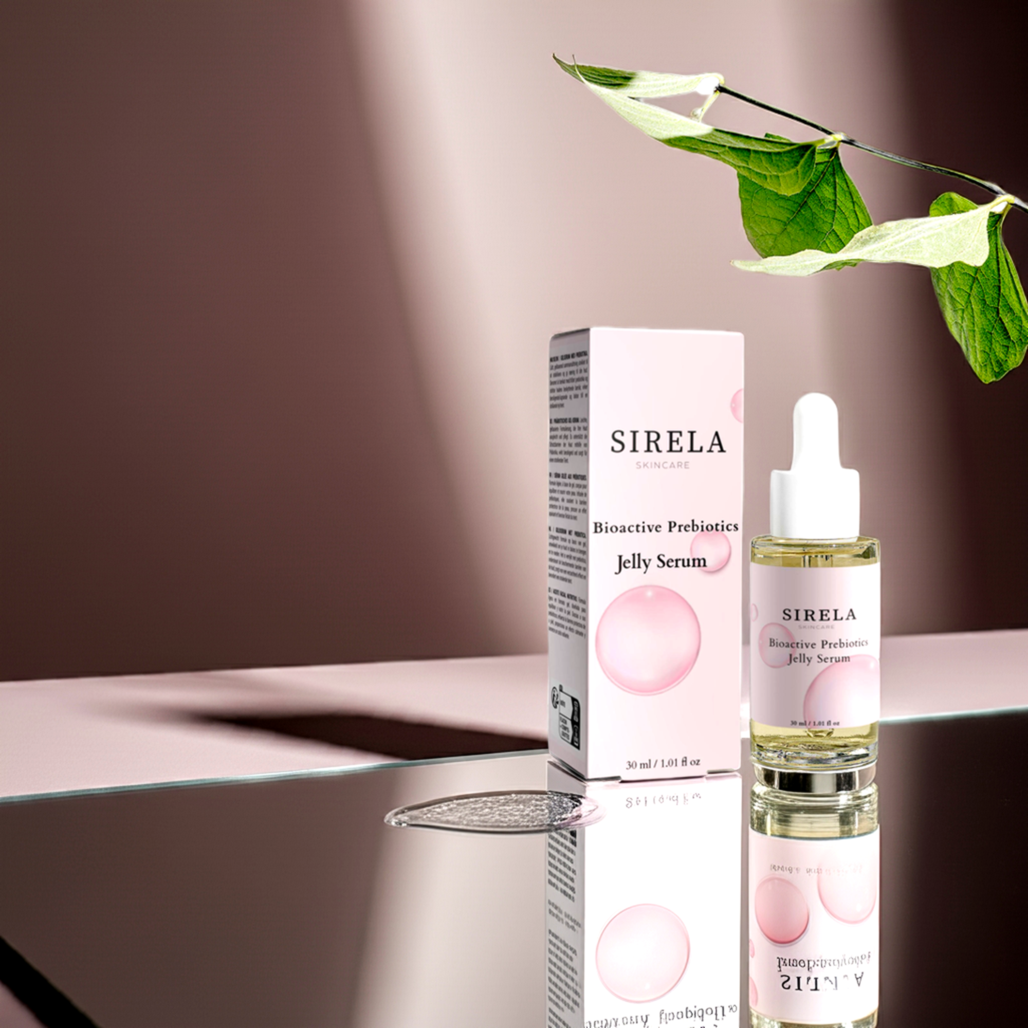 Sirela Bioactive Prebiotics Jelly Serum – enhanced product photo highlighting skin barrier strengthening serum