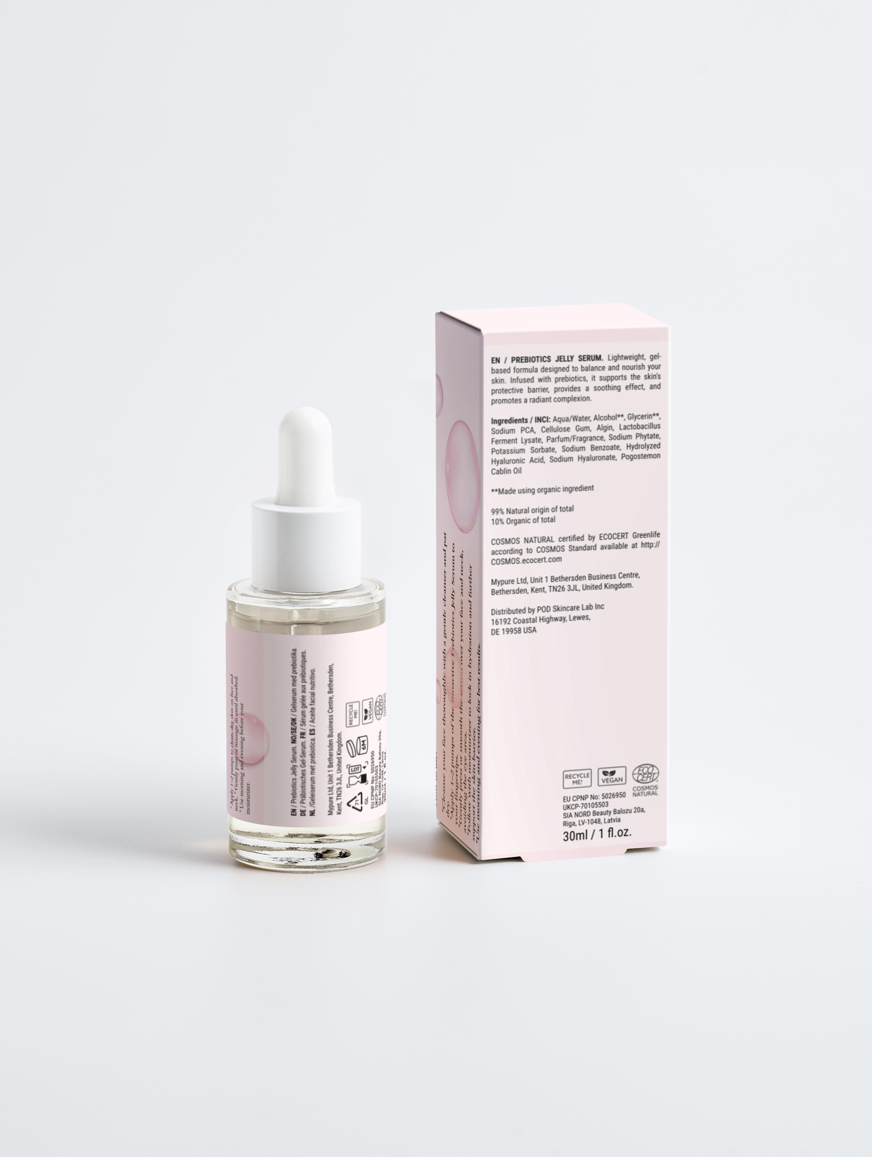 Sirela skincare serum bottle with dropper and its packaging on a light gray background