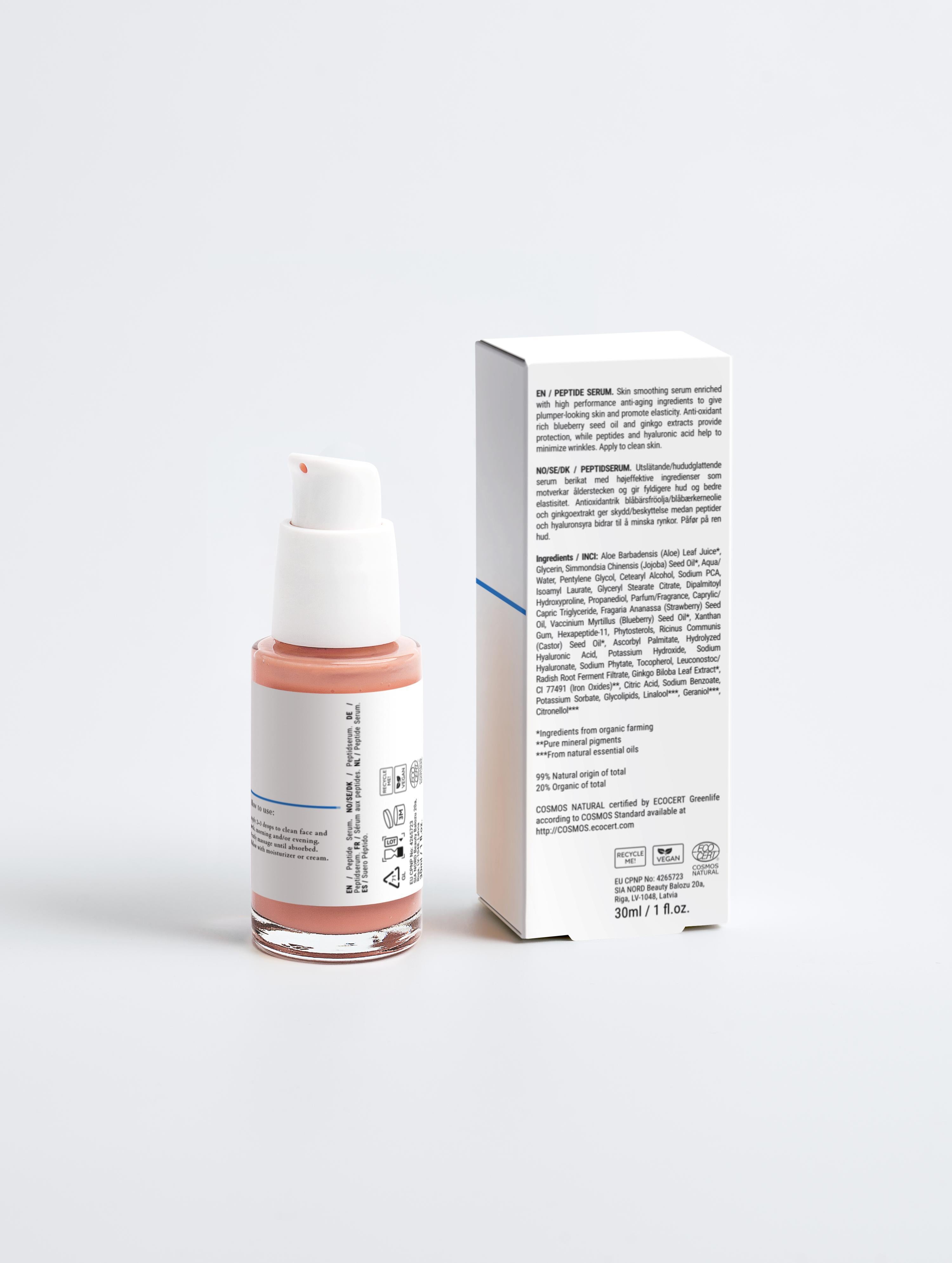 Sirela Skincare firming peptide serum backside with box
