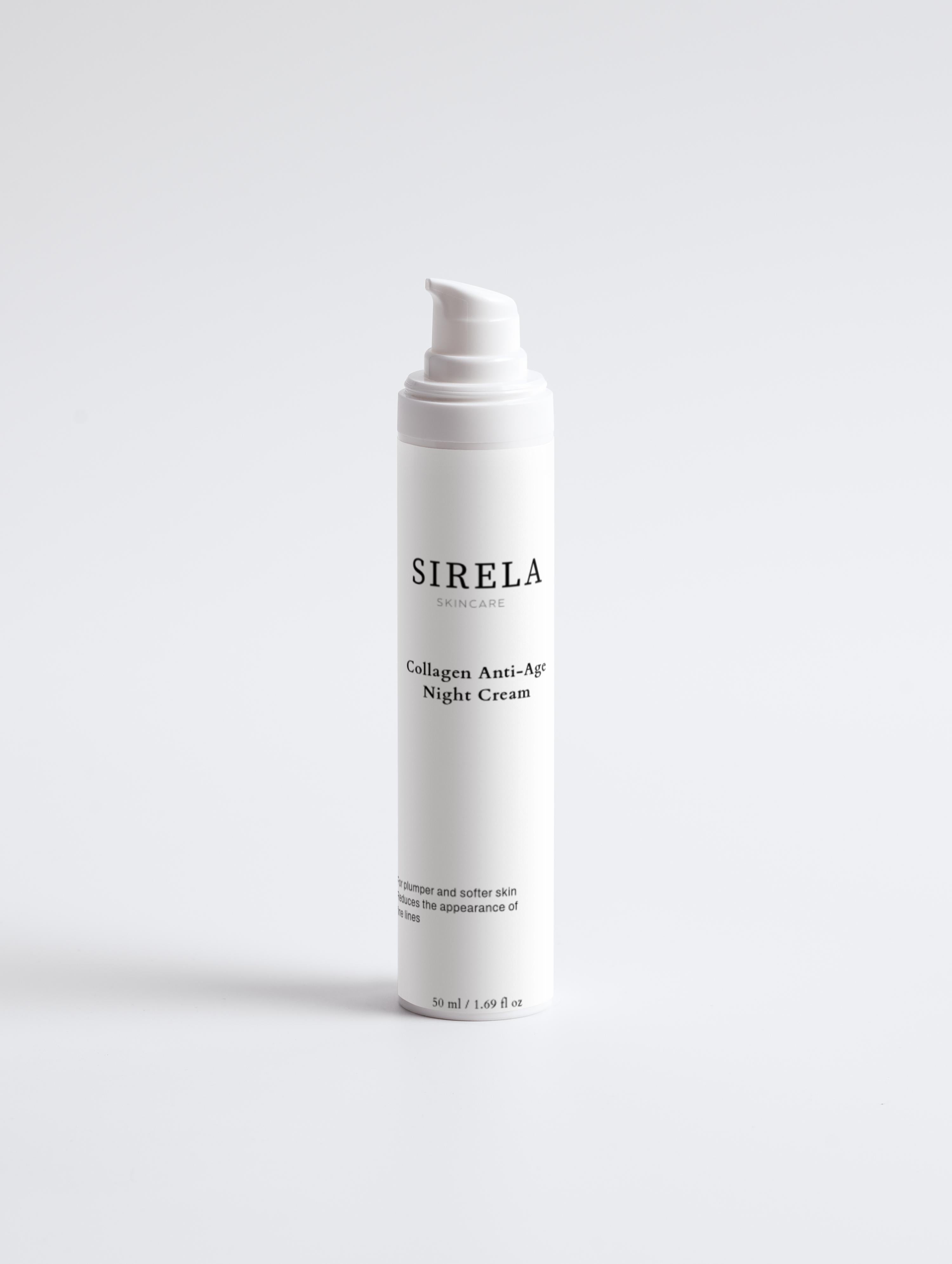 Sirela Anti-Age Night Cream – nourishing anti-aging night cream bottle on white background