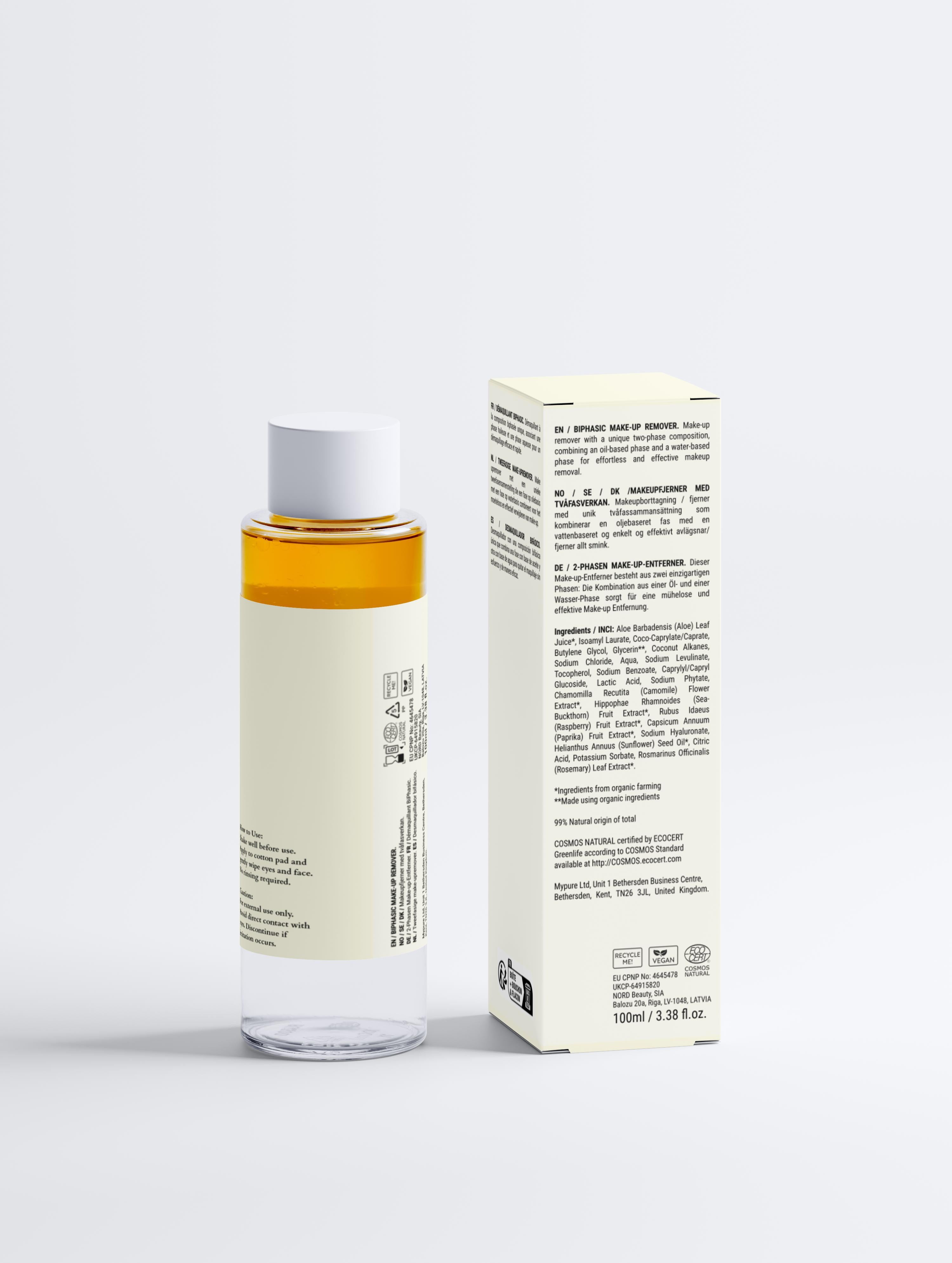 Sirela skincare Biphasic makeup remover bottle on a white background