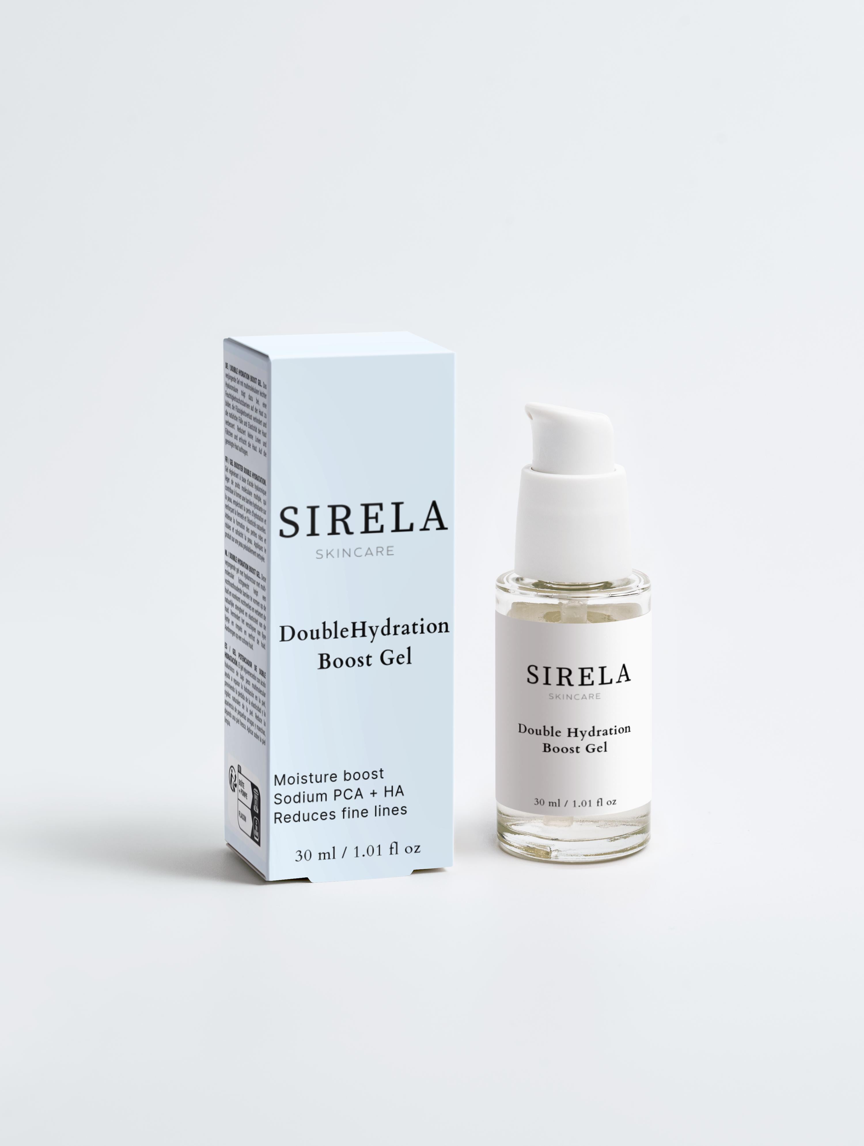 SIRELA Double Hydration Boost Gel packaging and bottle on a white background