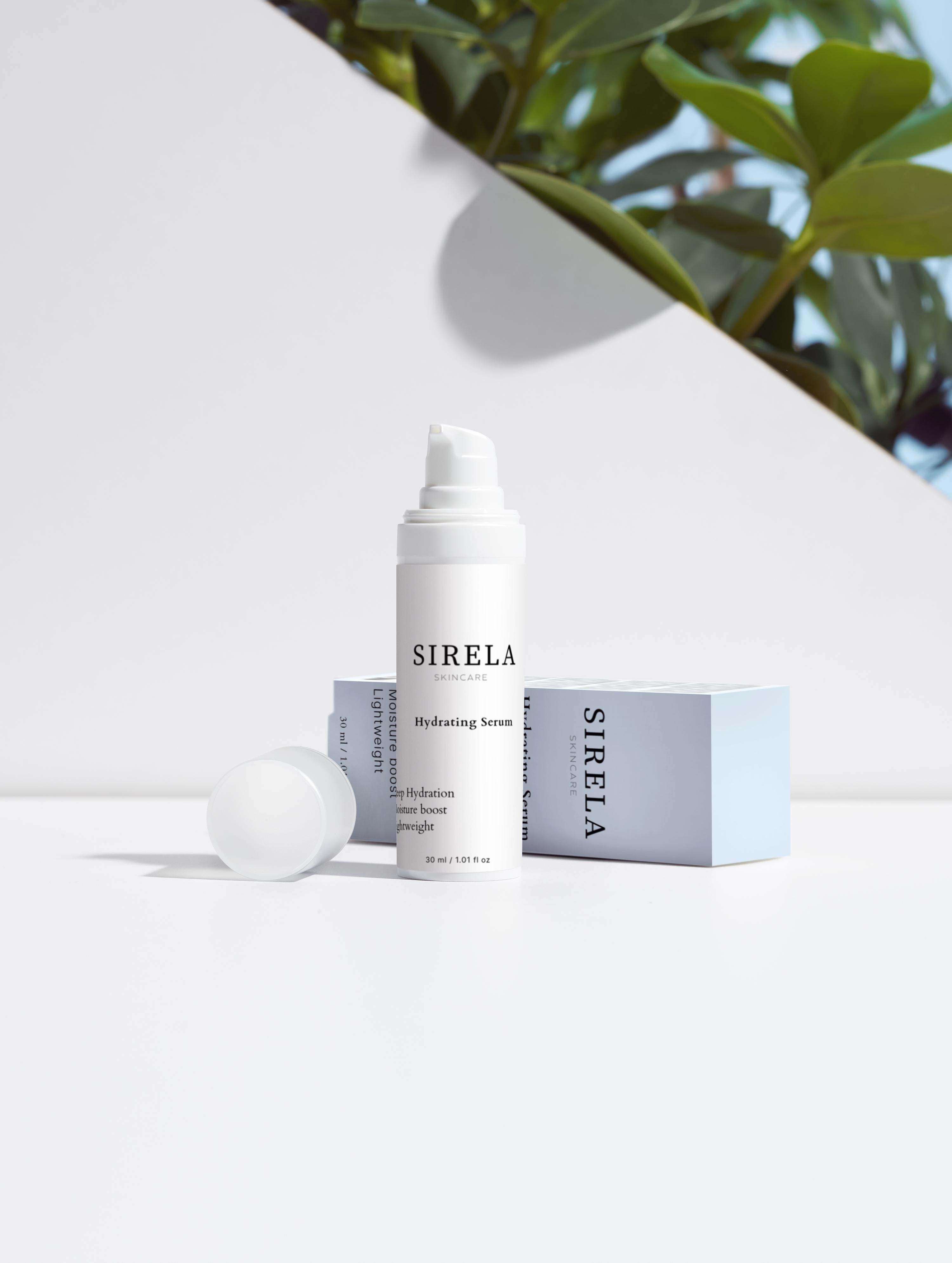 Sirela Hydrating Serum – moisture-boosting face serum bottle on white background