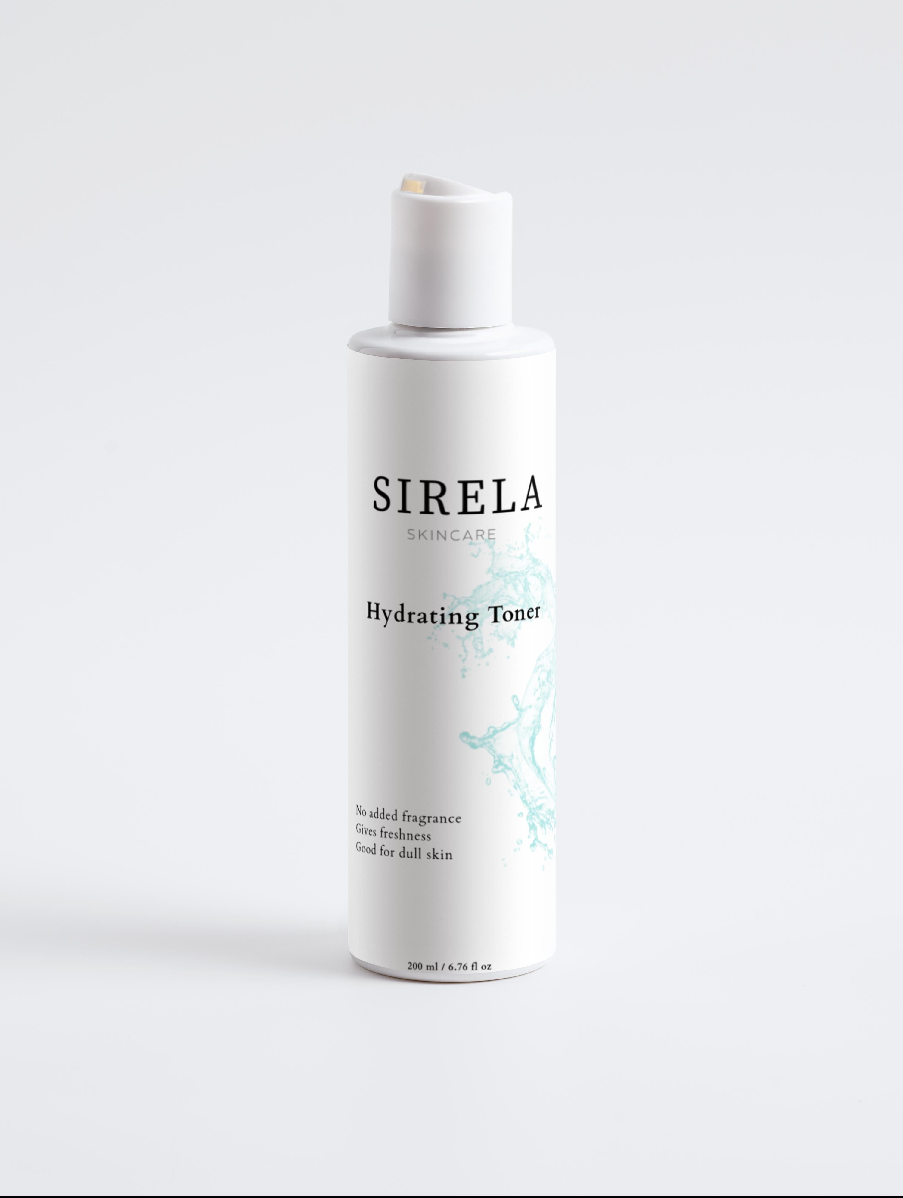 Sirela Hydrating Toner – refreshing hydrating facial toner bottle on white background