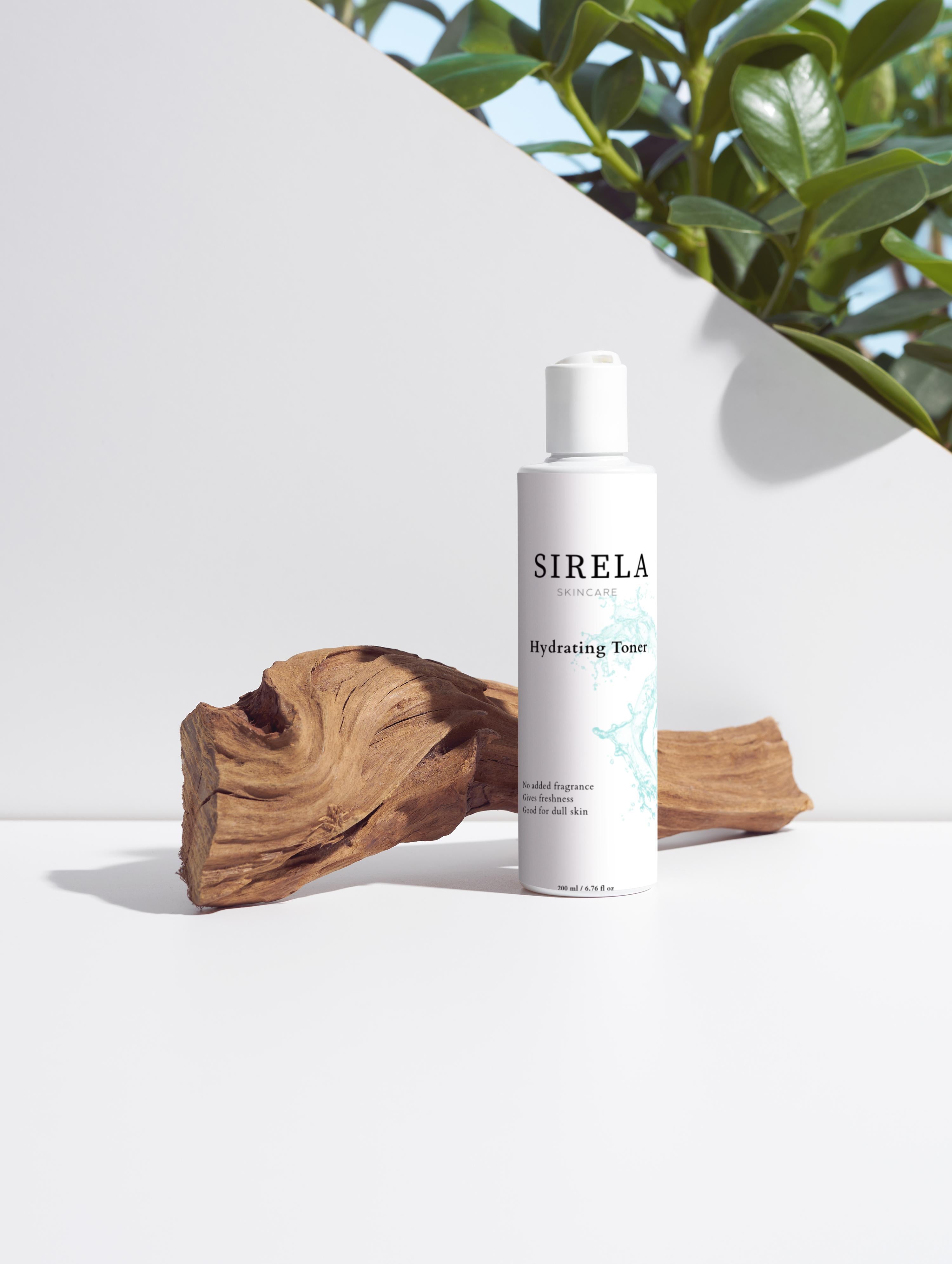 Sirela Hydrating Toner – refreshing hydrating facial toner bottle on white background