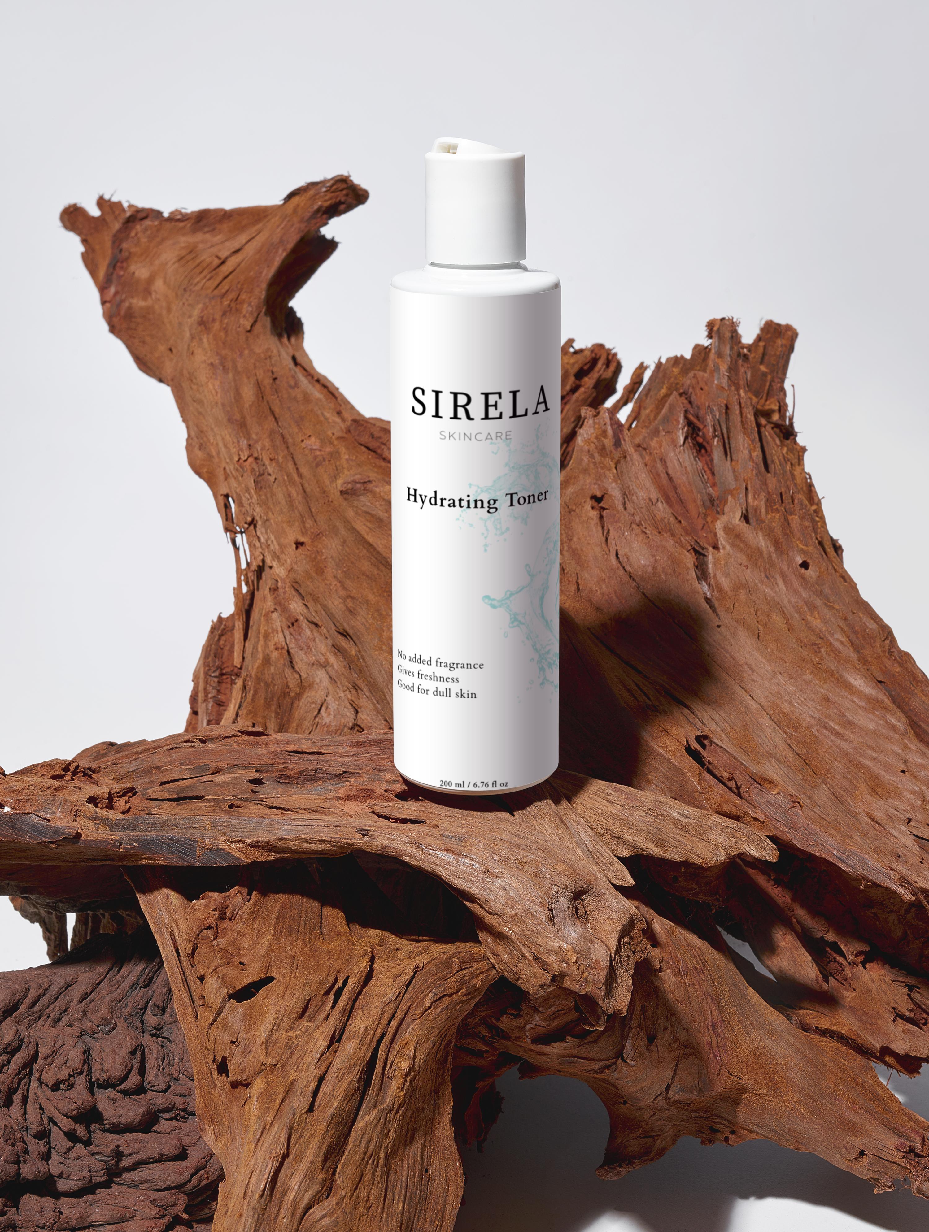 Sirela Hydrating Toner – refreshing hydrating facial toner bottle on white background
