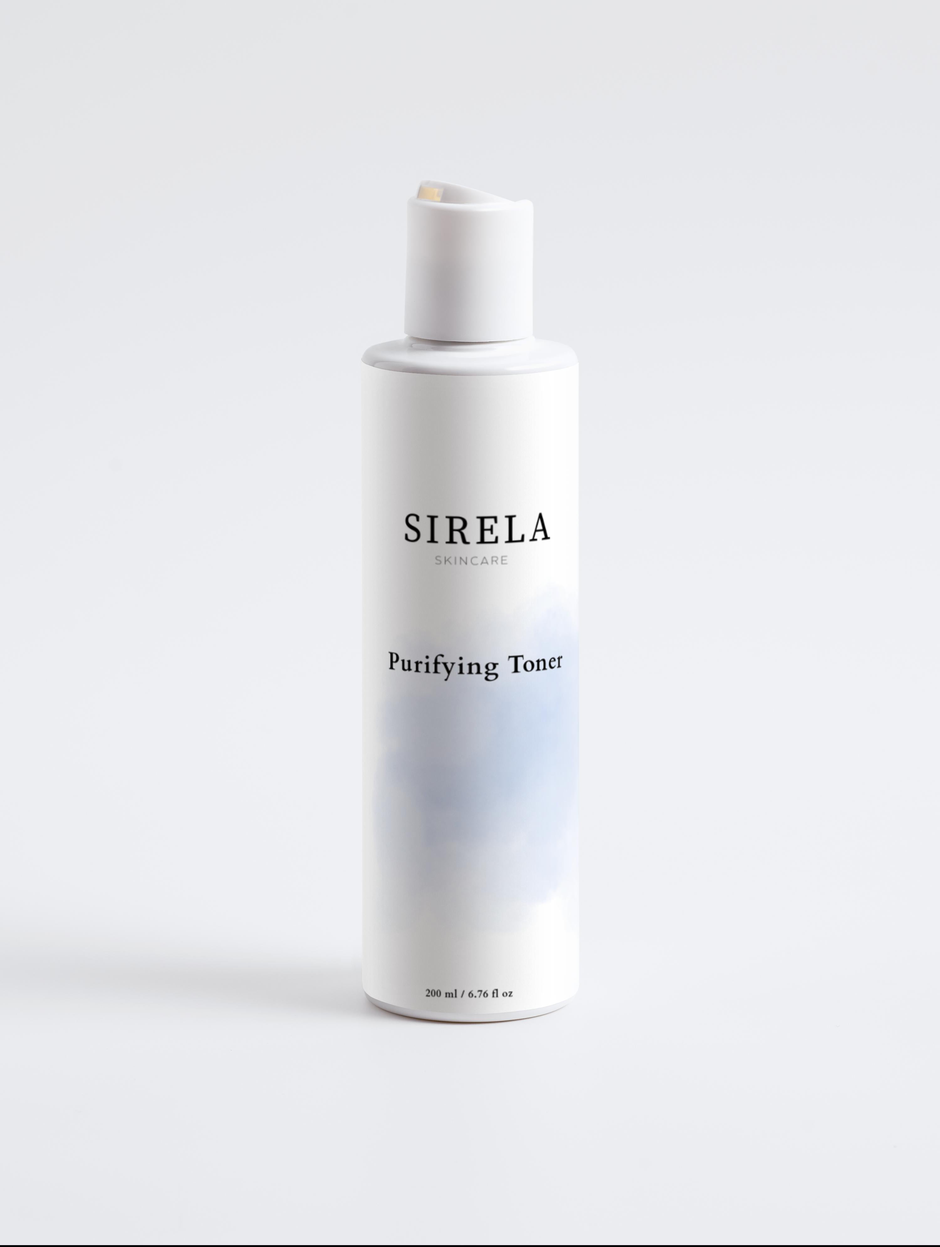 Sirela Purifying Toner – clarifying purifying face toner bottle on white background