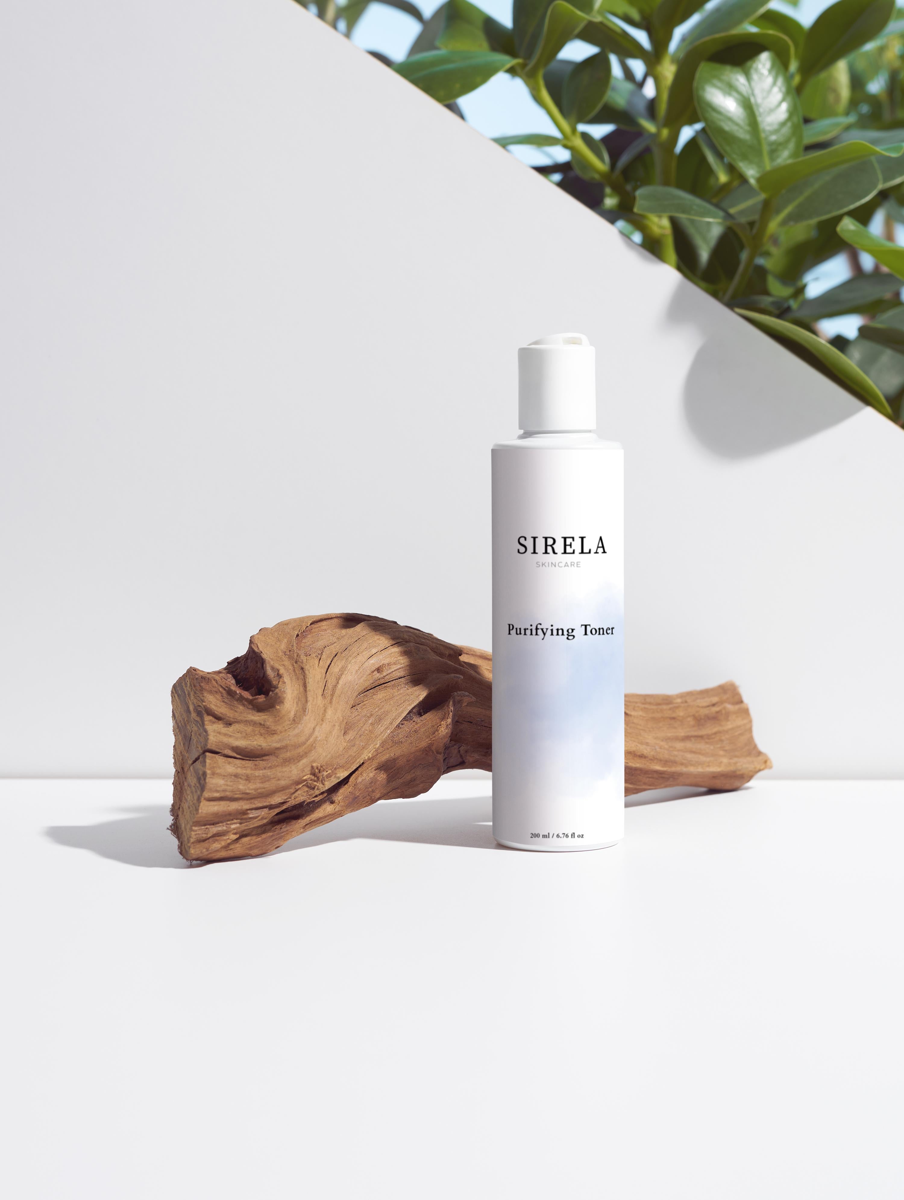 Sirela Purifying Toner – clarifying purifying face toner bottle on white background