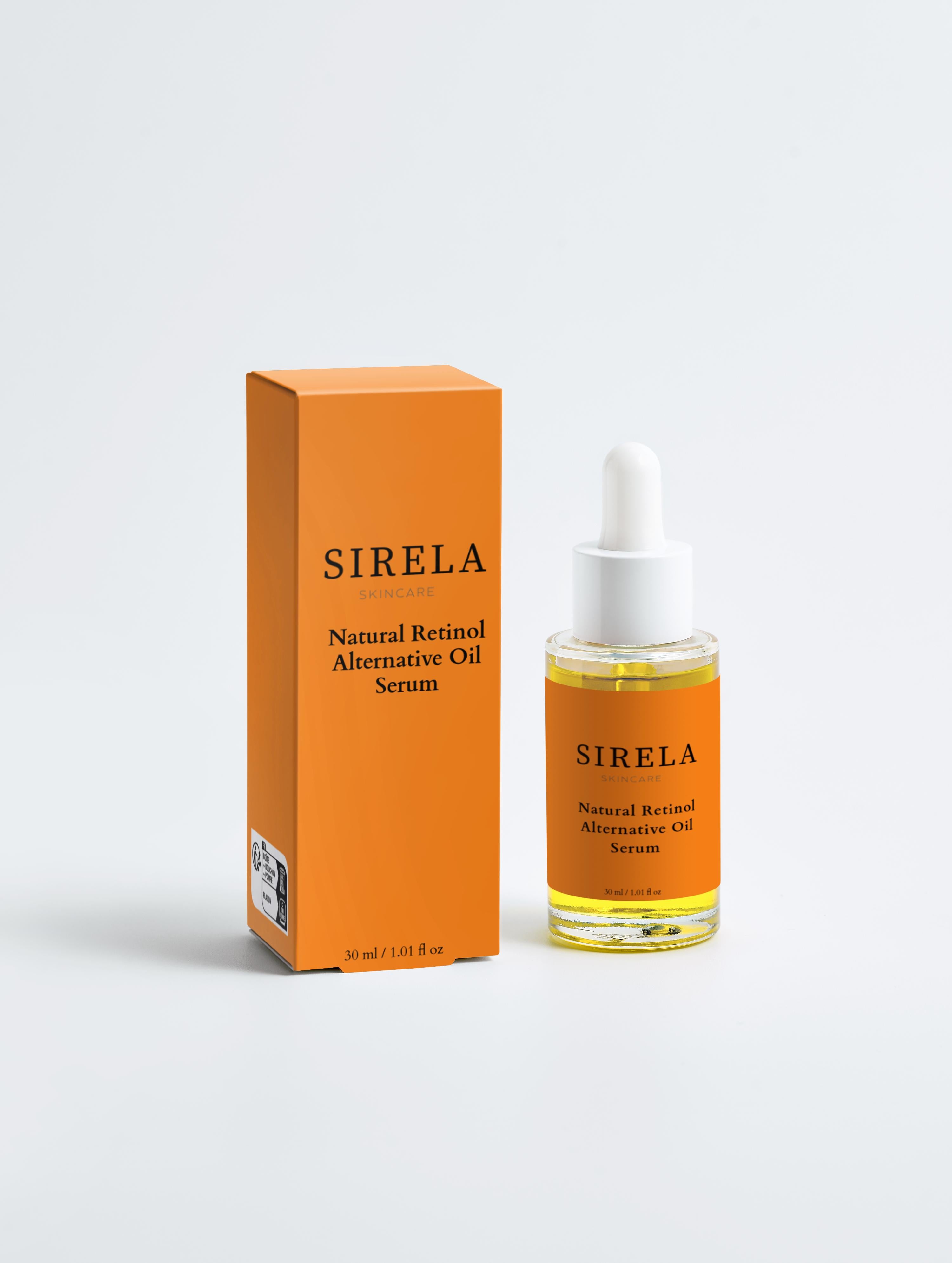 Sirela Retinol Oil – natural retinol alternative oil serum bottle on white background