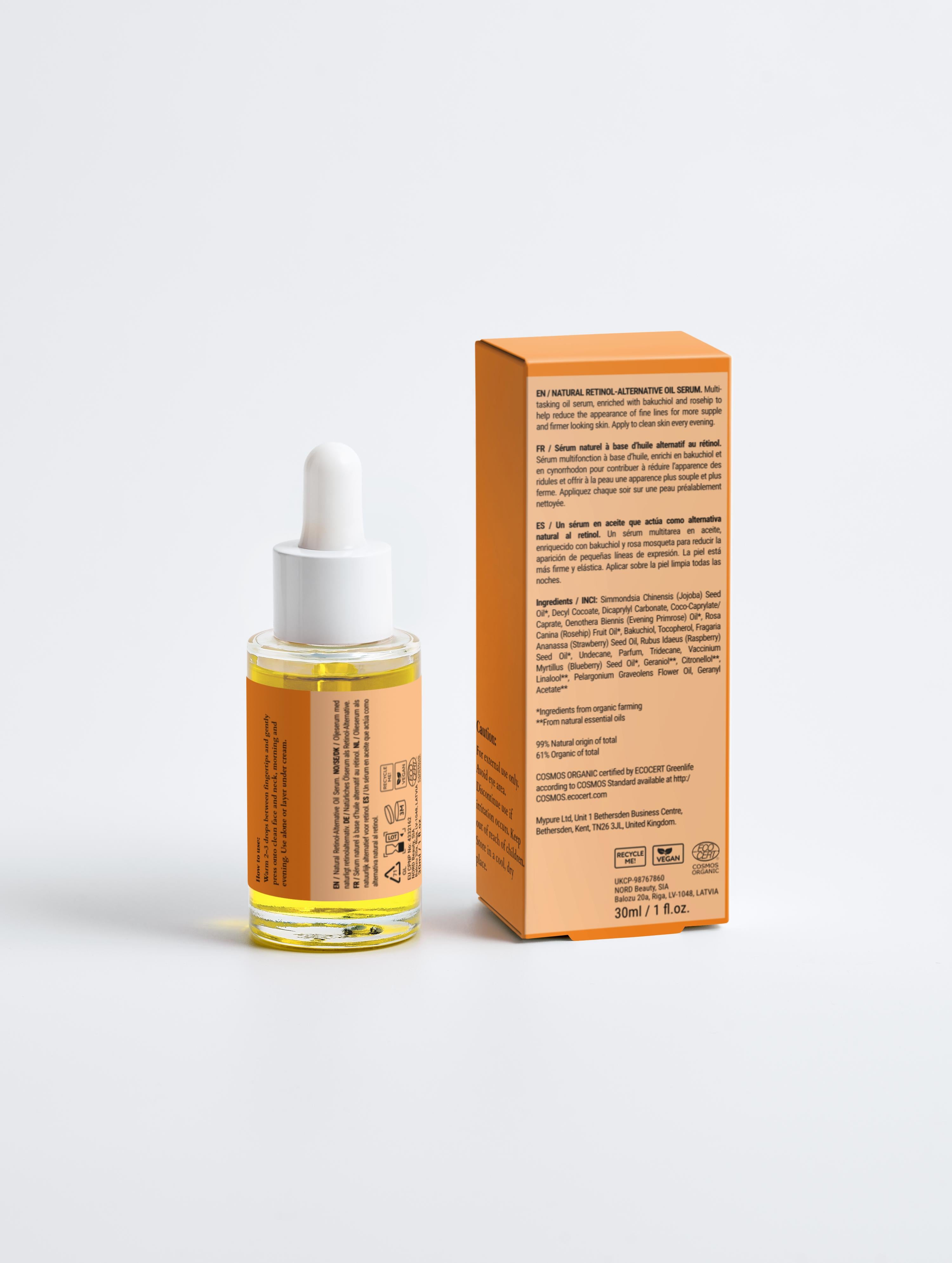 Sirela Retinol Oil – natural retinol alternative oil serum bottle on white background