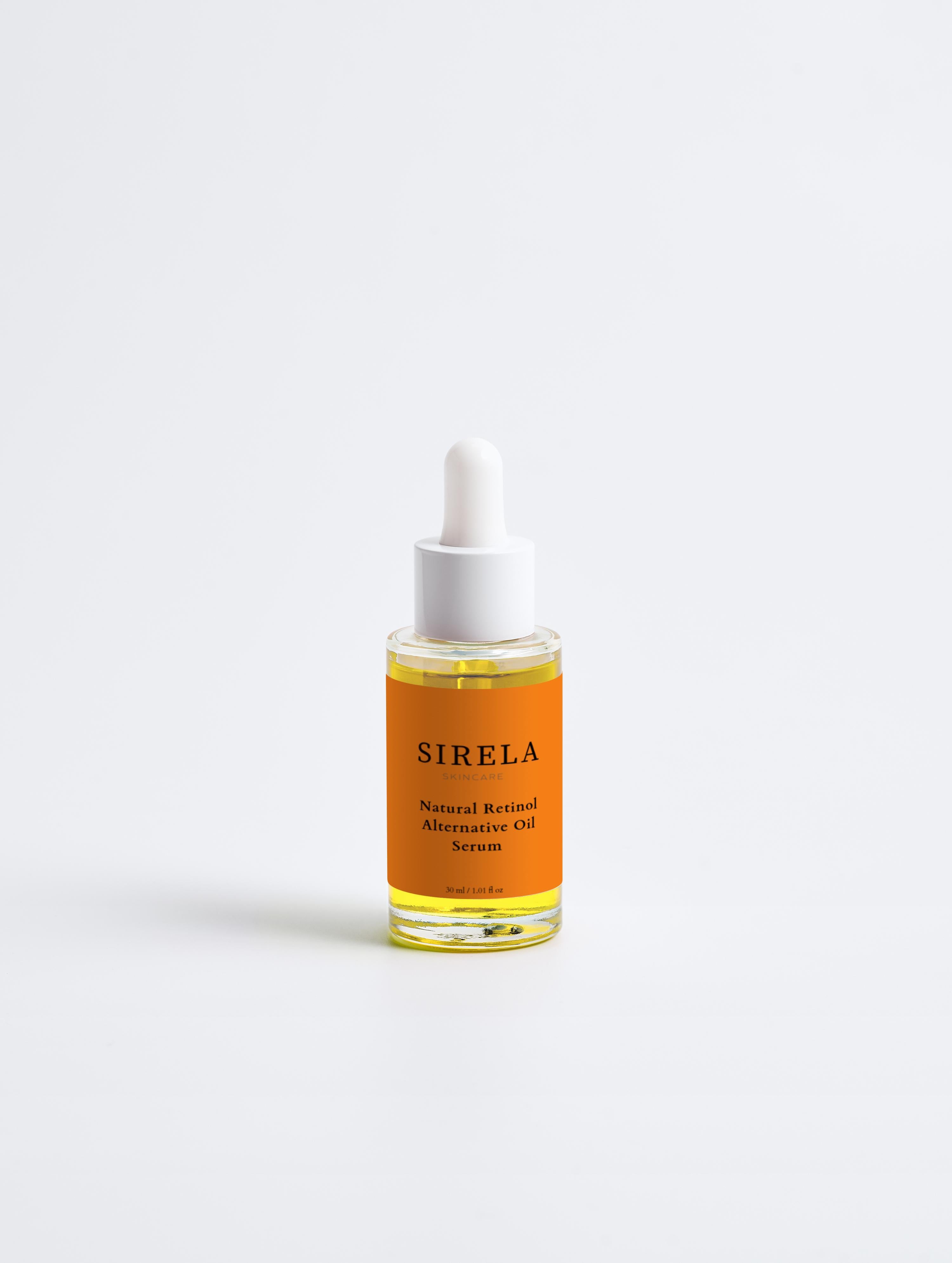 Sirela Retinol Oil – natural retinol alternative oil serum bottle on white background