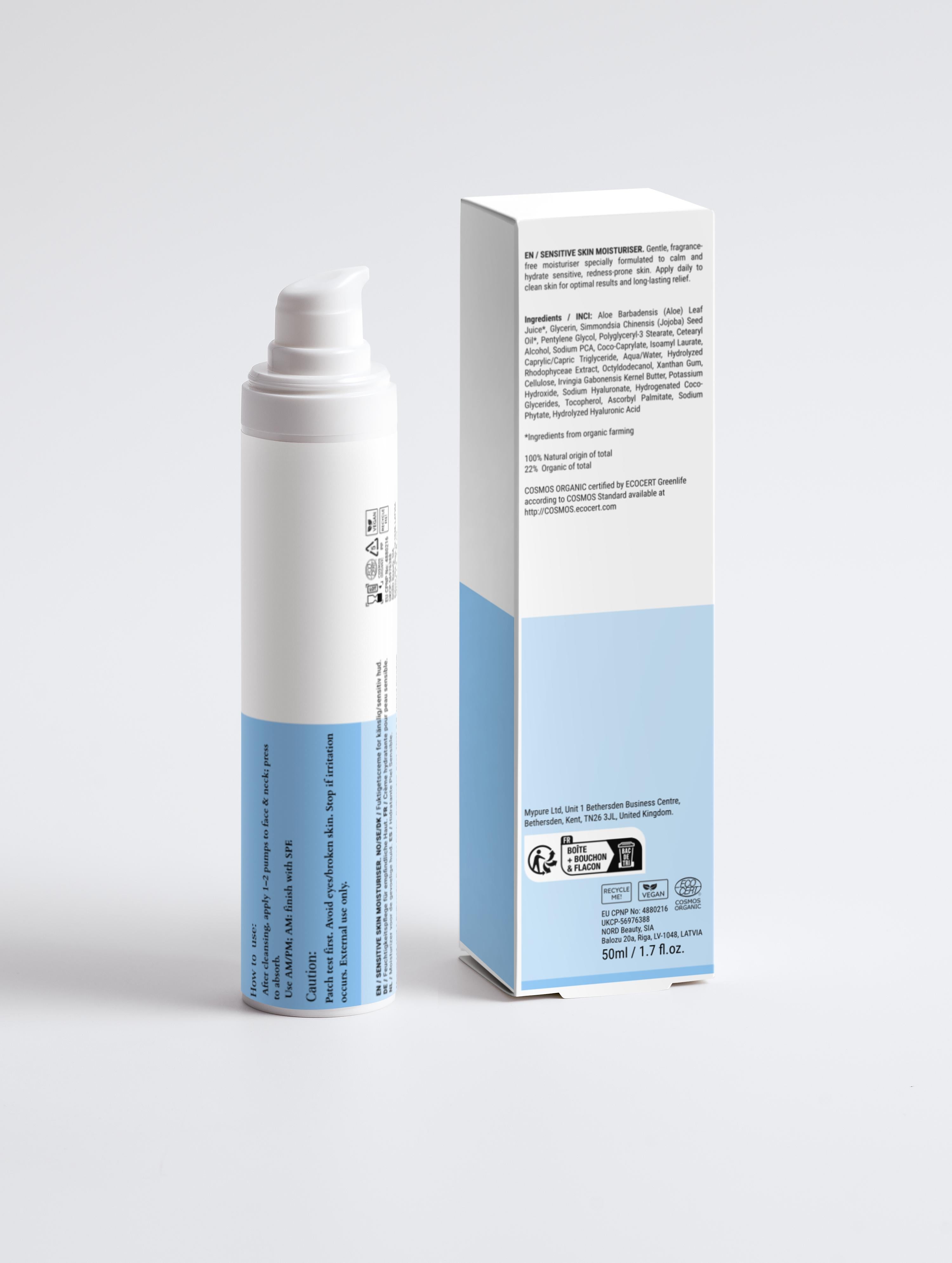 Sirela Sensitive Skin Moisturiser – soothing sensitive skin face cream bottle on white background