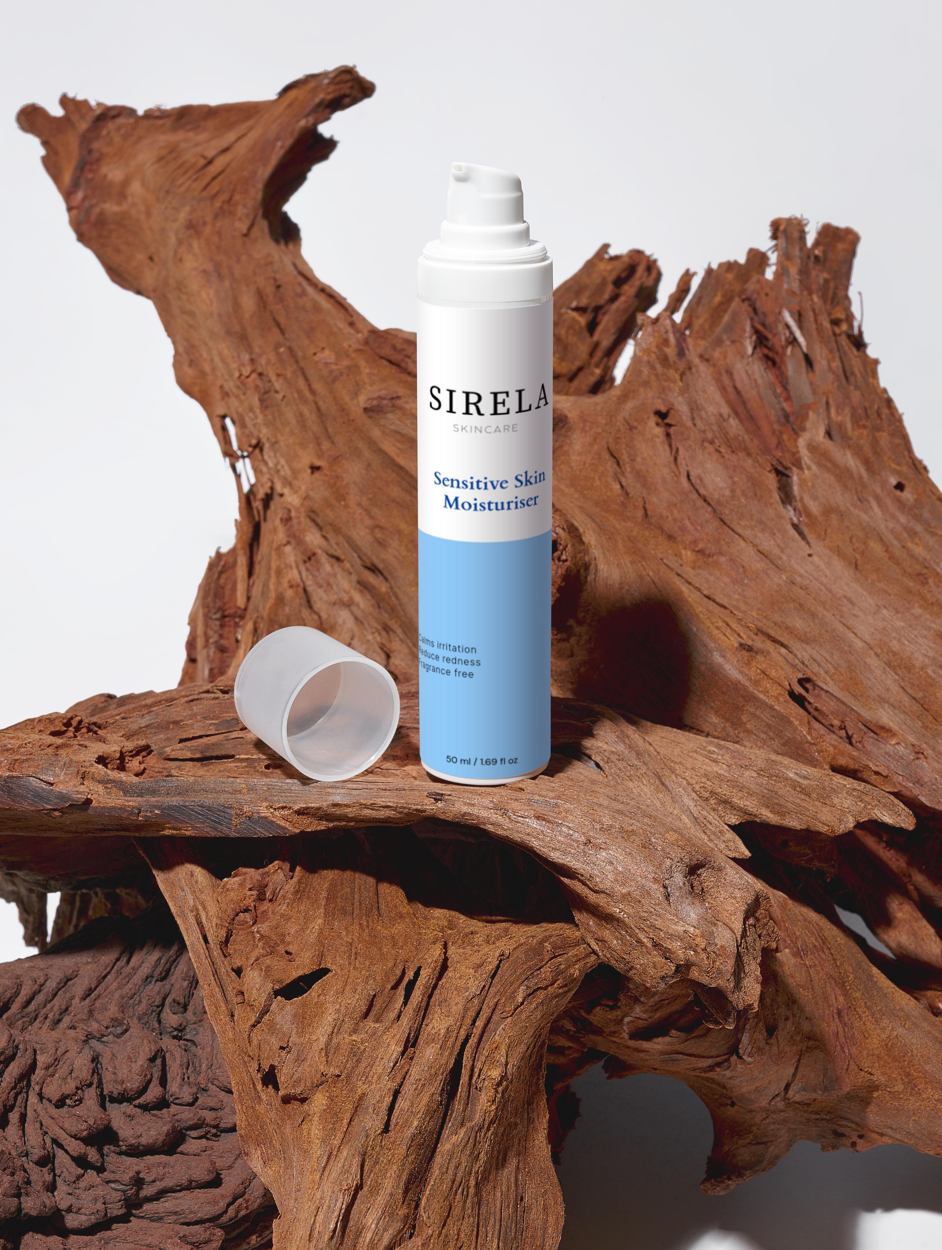 SIRELA skincare product on a wooden surface