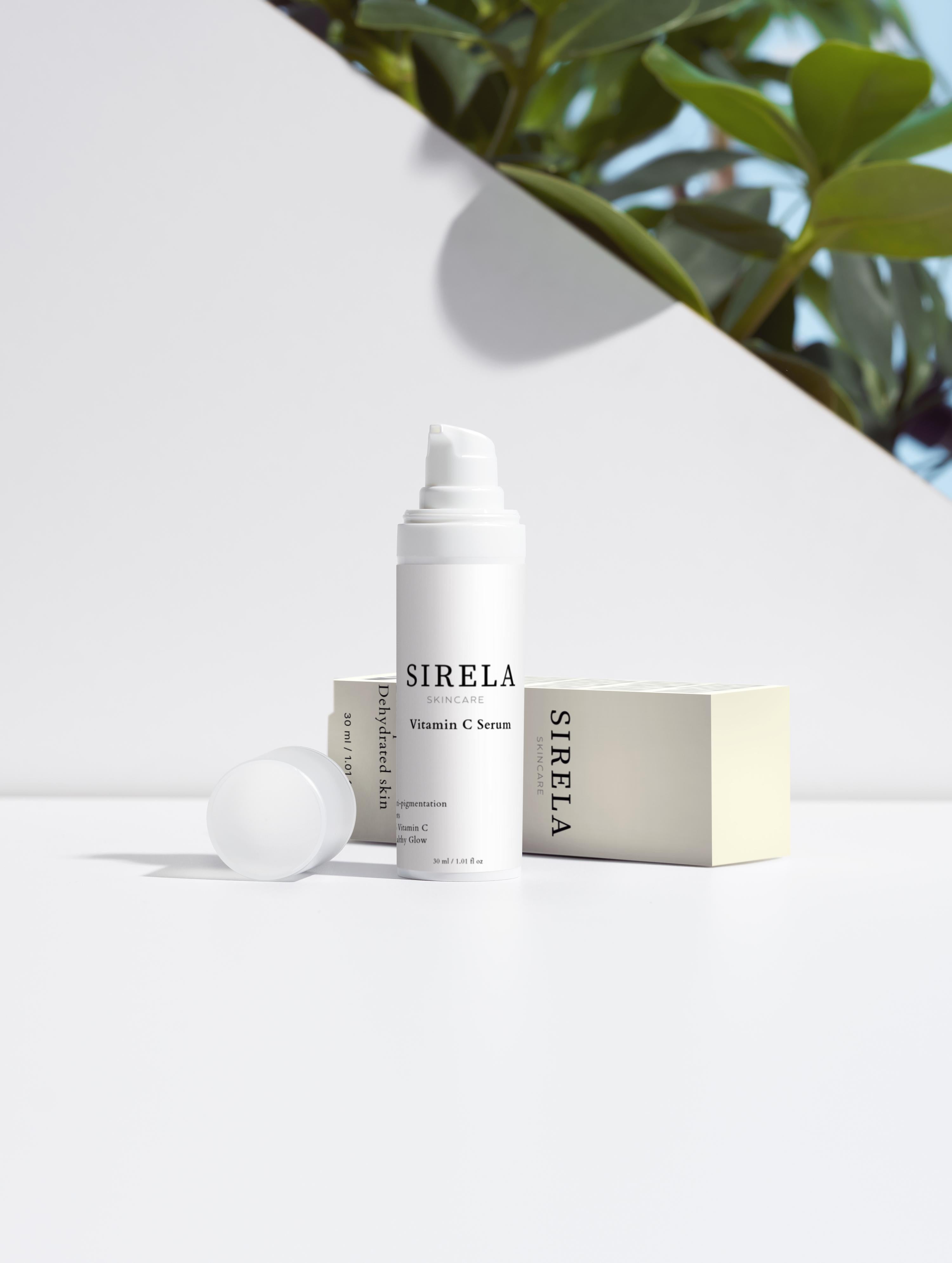 Sirela Vitamin C Serum – brightening antioxidant vitamin C face serum bottle on white background