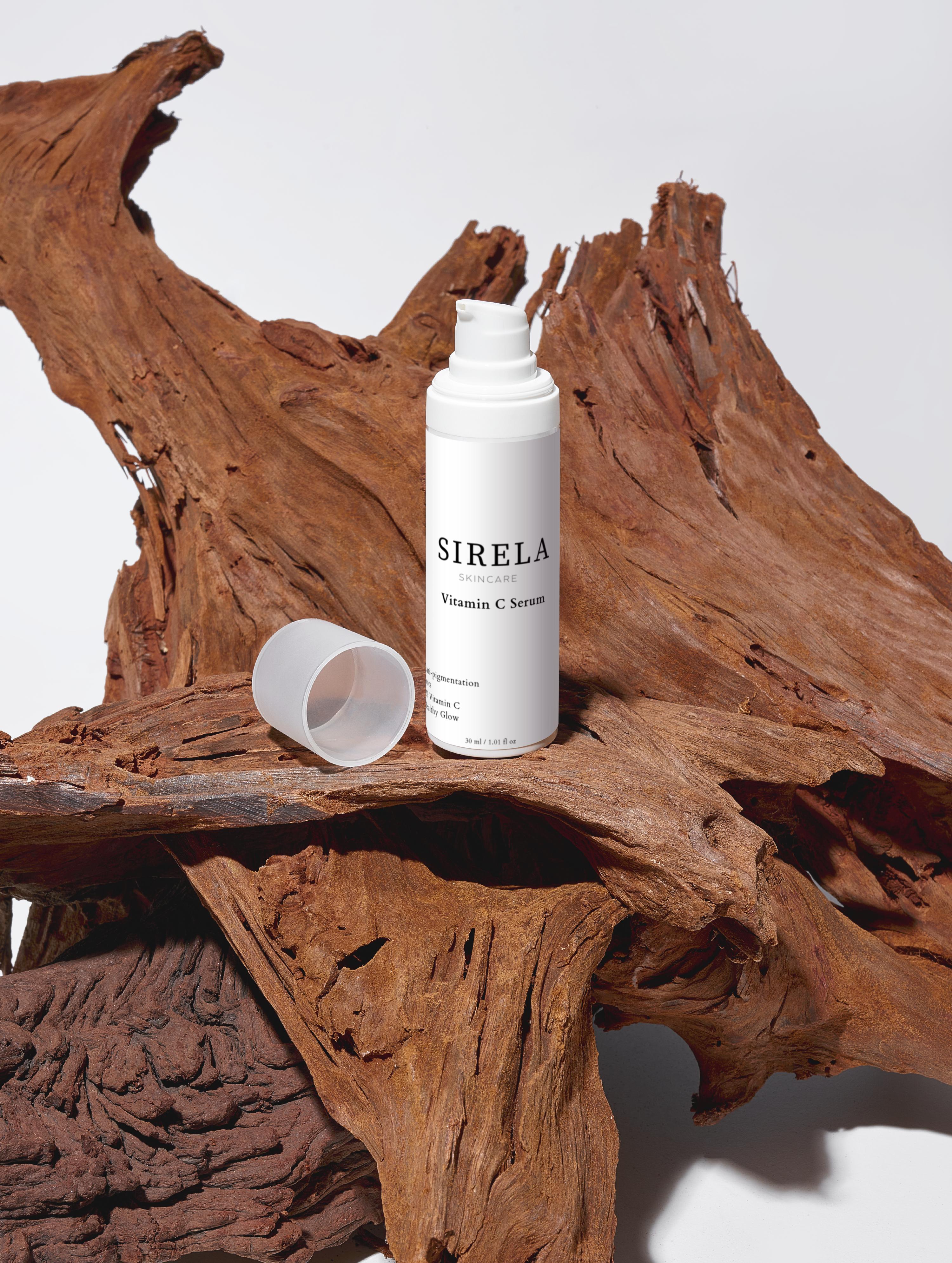 Sirela Vitamin C Serum – brightening antioxidant vitamin C face serum bottle on white background